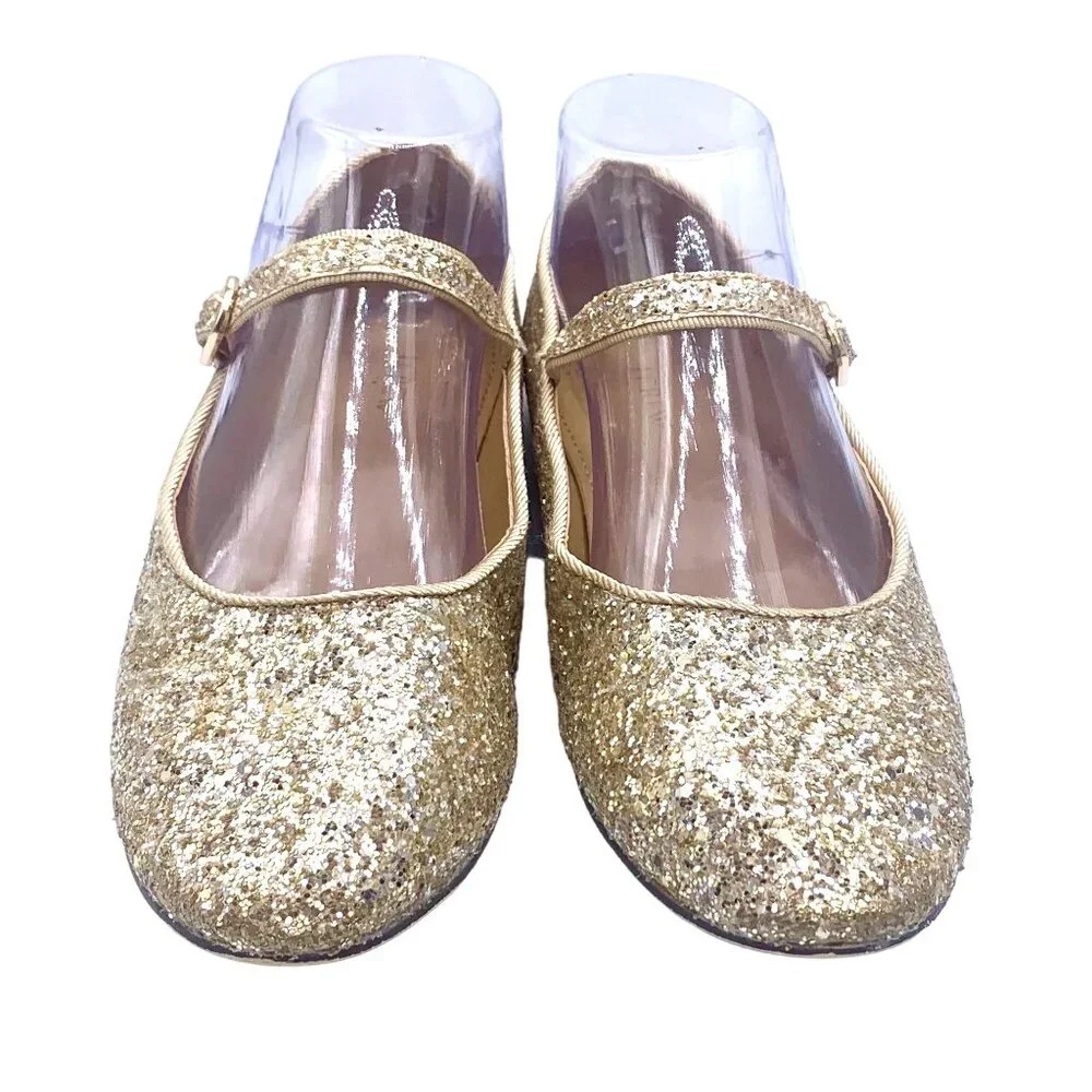 Girls Gold Glittery Ballet Mary Jane Flats Party Shoes Size 5 J. Crew Factory